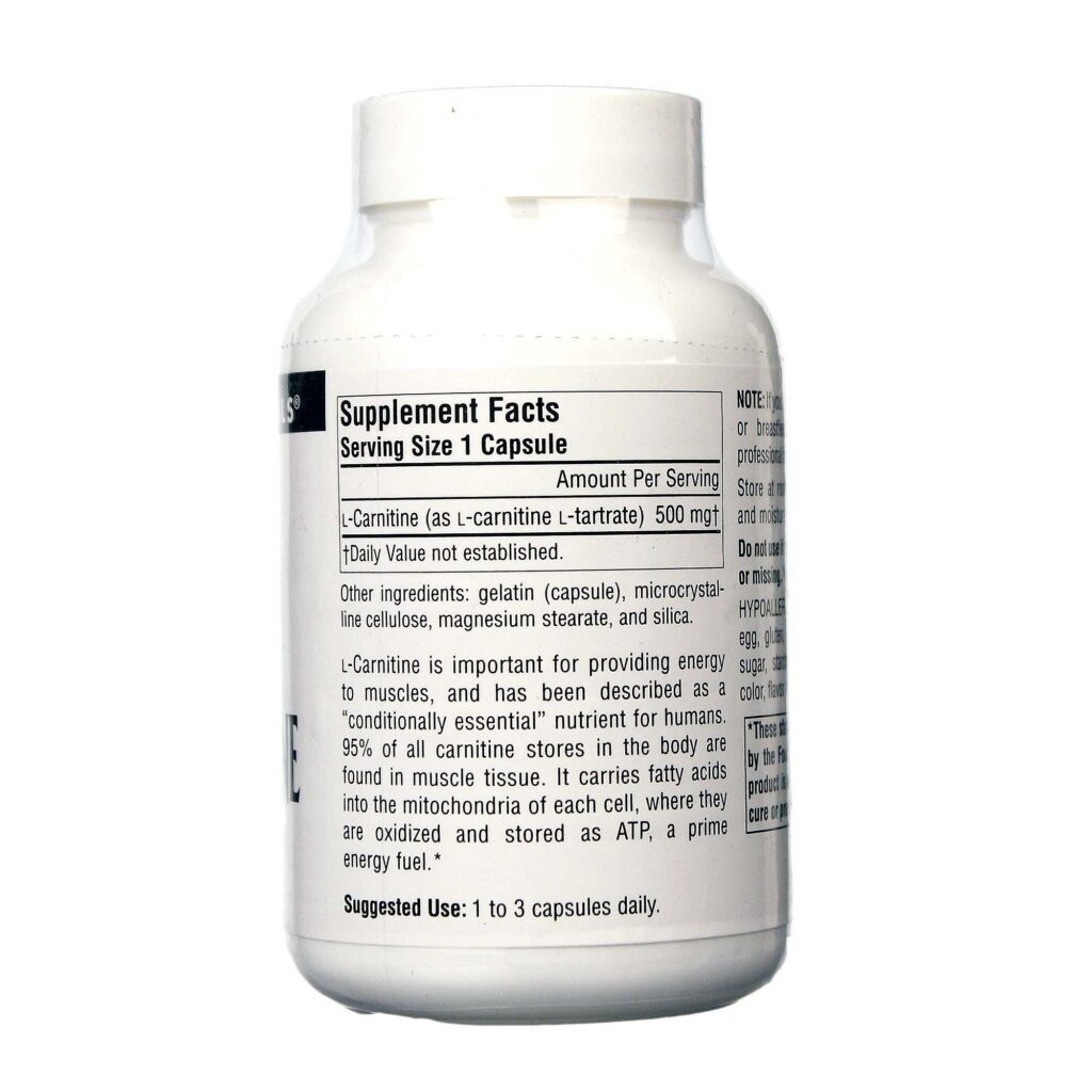 Source Naturals L-Carnitina 500 mg - 60 Cápsulas para Energia e Metabolismo - Imagem 2