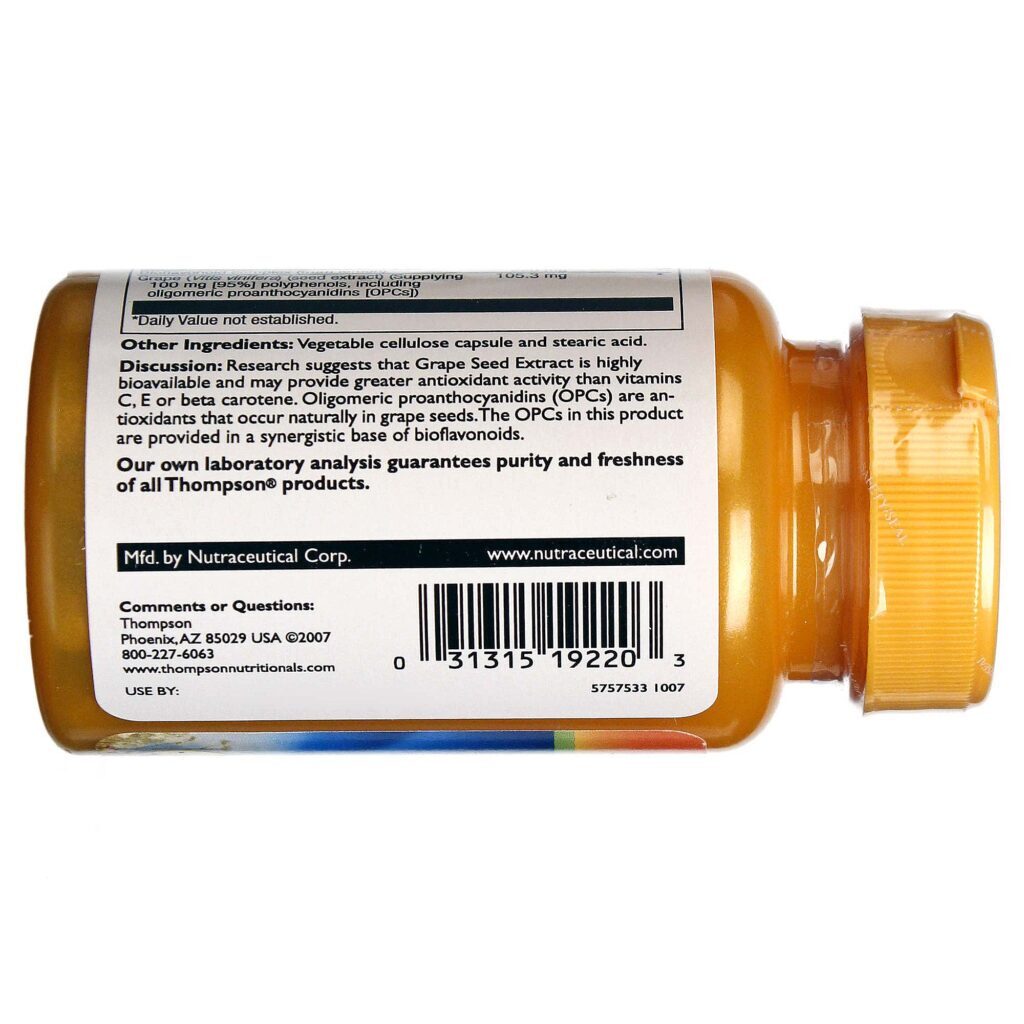 Thompson Extrato de Semente de Uva 100mg - 30 Cápsulas Vegetarianas | Antioxidante Natural - Imagem 3