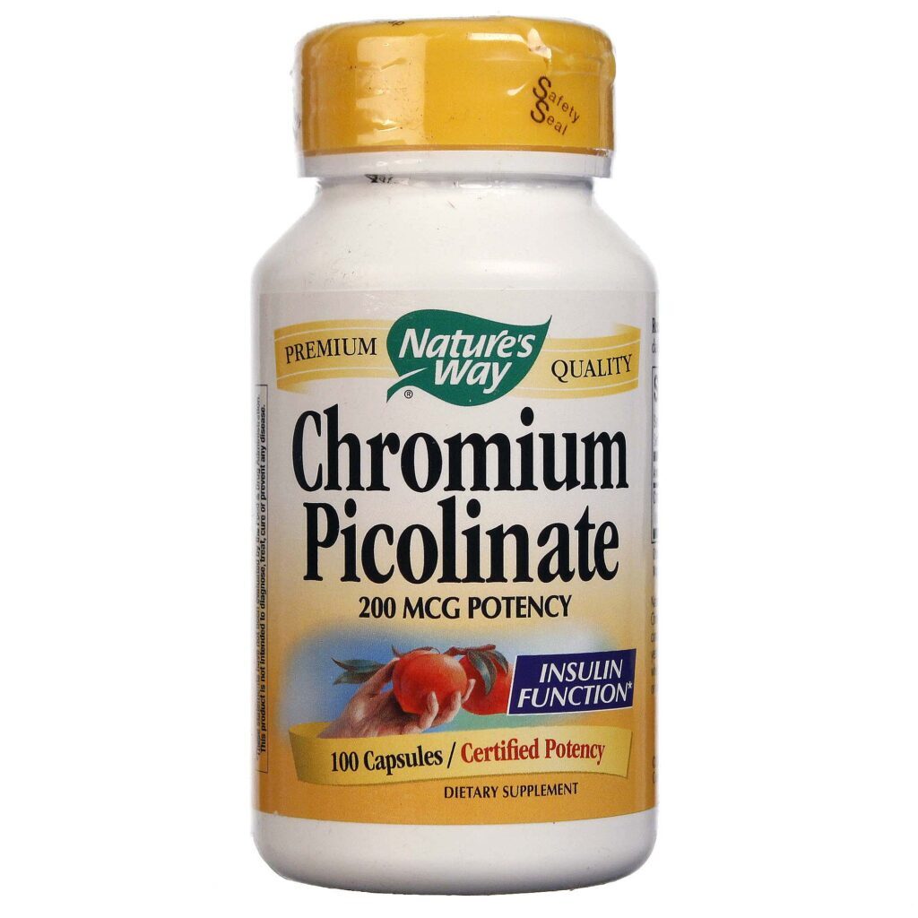 Nature's Way Picolinato de Cromo 100 Cápsulas para Controle de Glicose e Bem-Estar