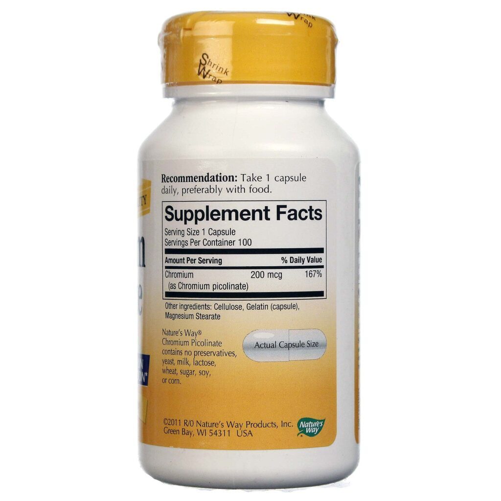 Nature's Way Picolinato de Cromo 100 Cápsulas para Controle de Glicose e Bem-Estar - Imagem 2