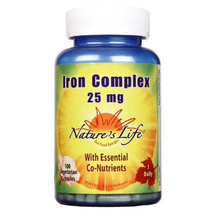 Nature's Life Complexos de ferro de 25 mg a 100 Cápsulas Vegetarianas