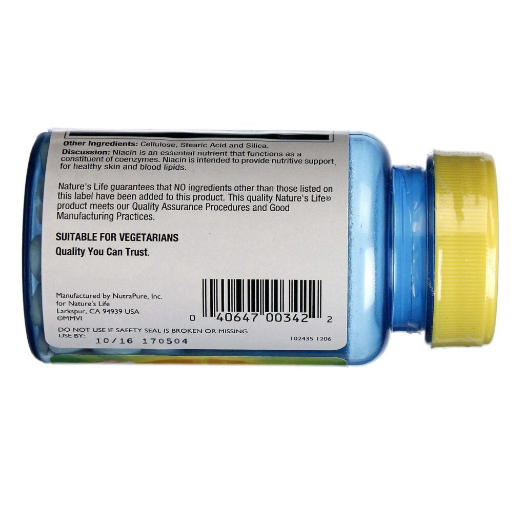 Nature's Life Niacina 100mg: Vitamina B3 Essencial para Saúde e Bem-Estar - 100 Tabletes - Imagem 3