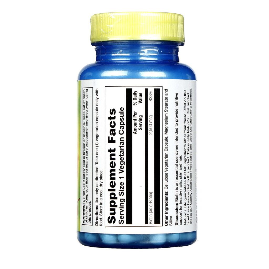 Nature's Life Biotina 2500 mcg 100 Cápsulas Vegetarianas: Cabelos, Pele e Unhas Fortes - Imagem 2