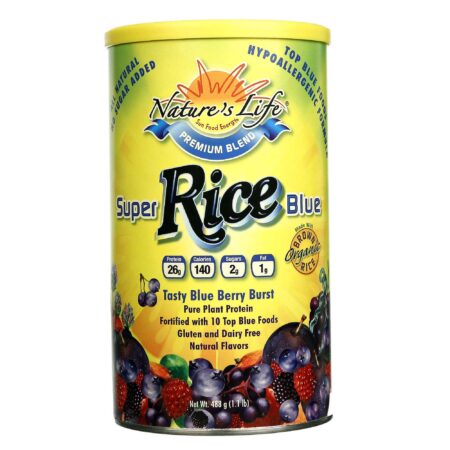 Nature's Life, Proteína de Arroz Super Blue, Sabor Blueberry - 488 g