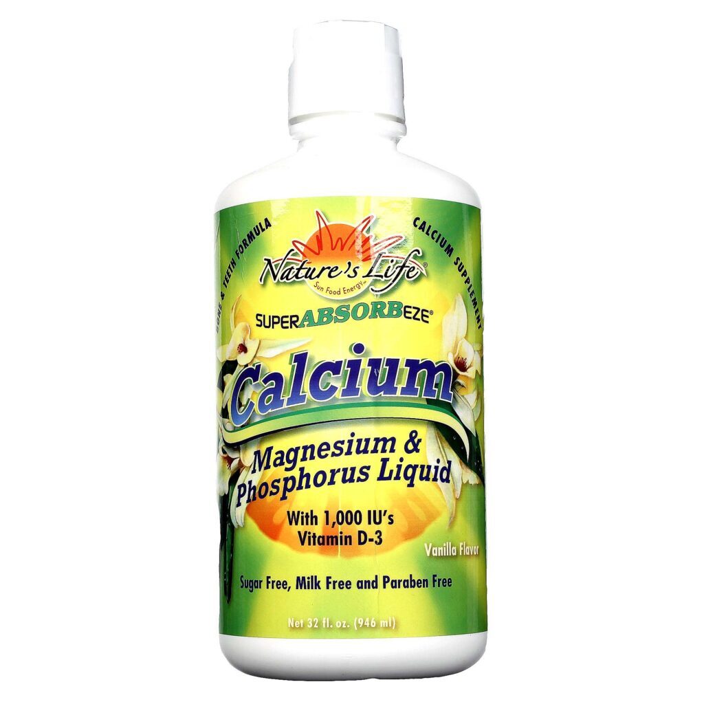 Nature's Life Cálcio, Magnésio e Fósforo Líquido Baunilha 946ml (32 fl oz) - Saúde Óssea e Energética