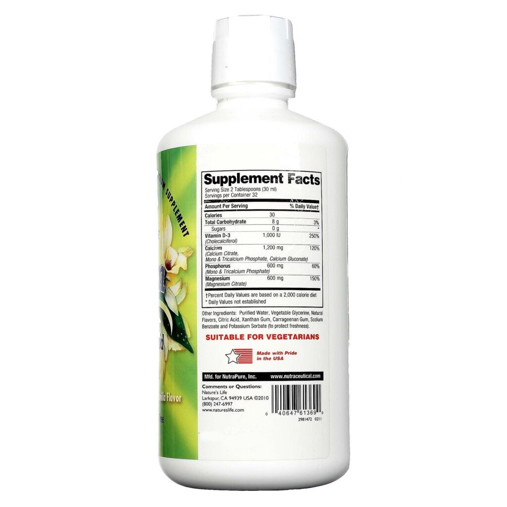 Nature's Life Cálcio, Magnésio e Fósforo Líquido Baunilha 946ml (32 fl oz) - Saúde Óssea e Energética - Imagem 2