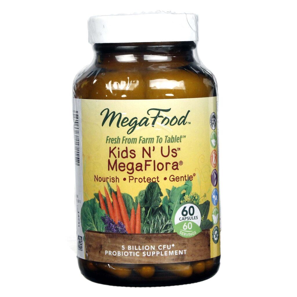 MegaFood Probiótico Kids N 'Us™ Megaflora - 60 Cápsulas: Saúde Intestinal Infantil