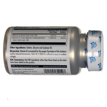 Kal D3 1000 UI - Vitamina D3 para Saúde Óssea e Imunidade - 100 Cápsulas - Imagem 3