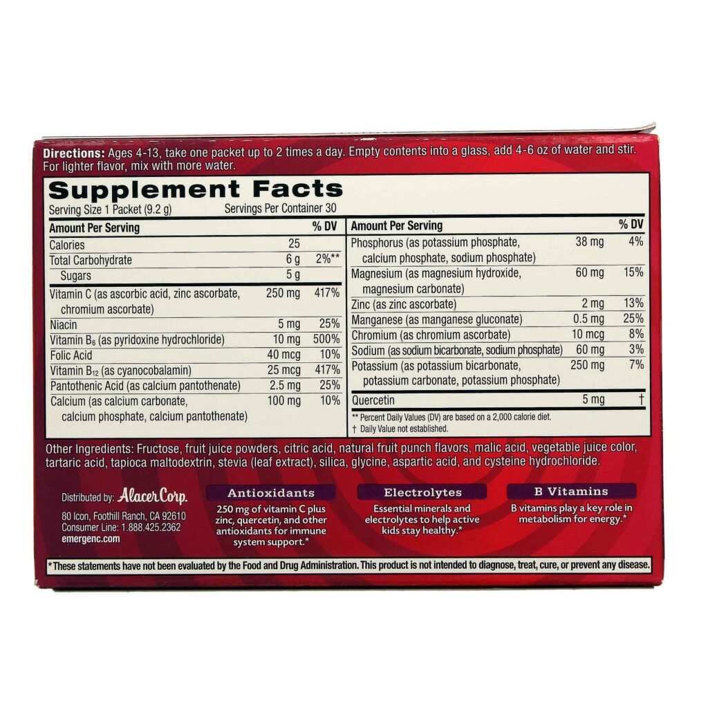 Emergen-C® Kidz Ponche de Frutas 30 Pacotes: Imunidade e Energia para Crianças - Imagem 2