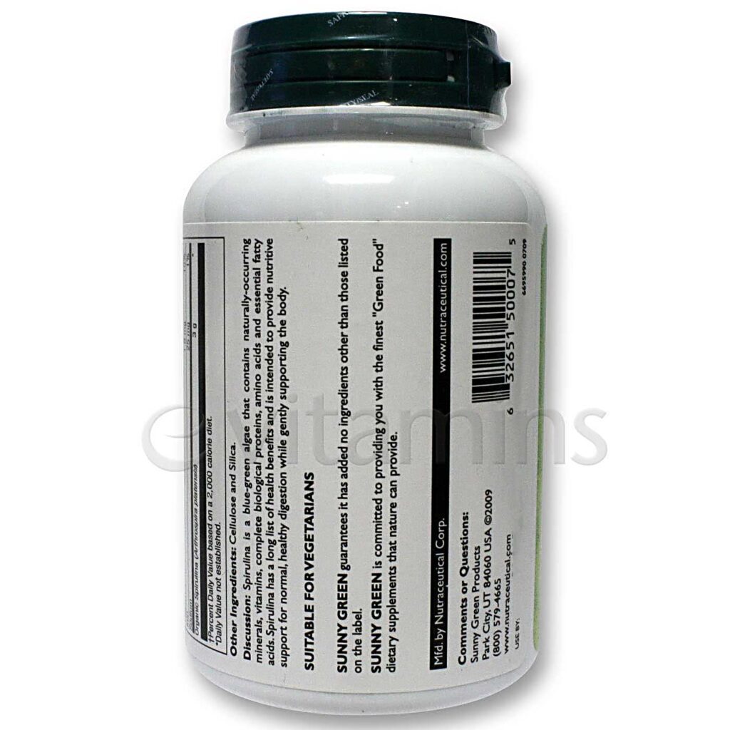 Sunny Green Spirulina Orgânica 120 Comprimidos - Superalimento Verde Natural - Imagem 3