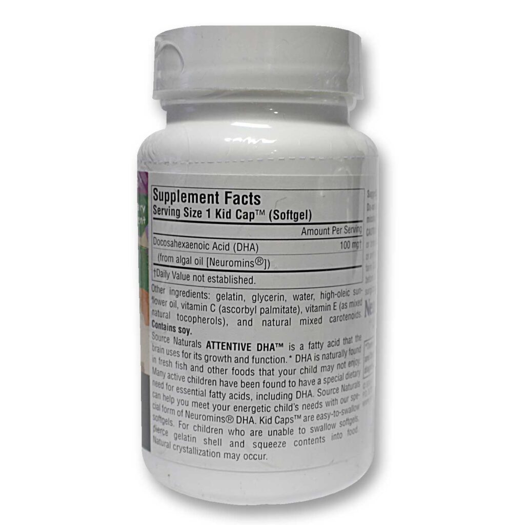 Source Naturals Attentive DHA™ Kids: Ômega 3 Essencial para o Desenvolvimento Infantil - 60 Cápsulas - Imagem 2