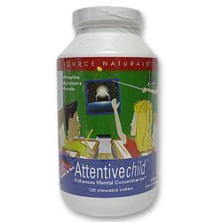 Source Naturals Attentive Child™: Suplemento para Foco e Concentração Infantil - 120 Pastilhas Mastigáveis