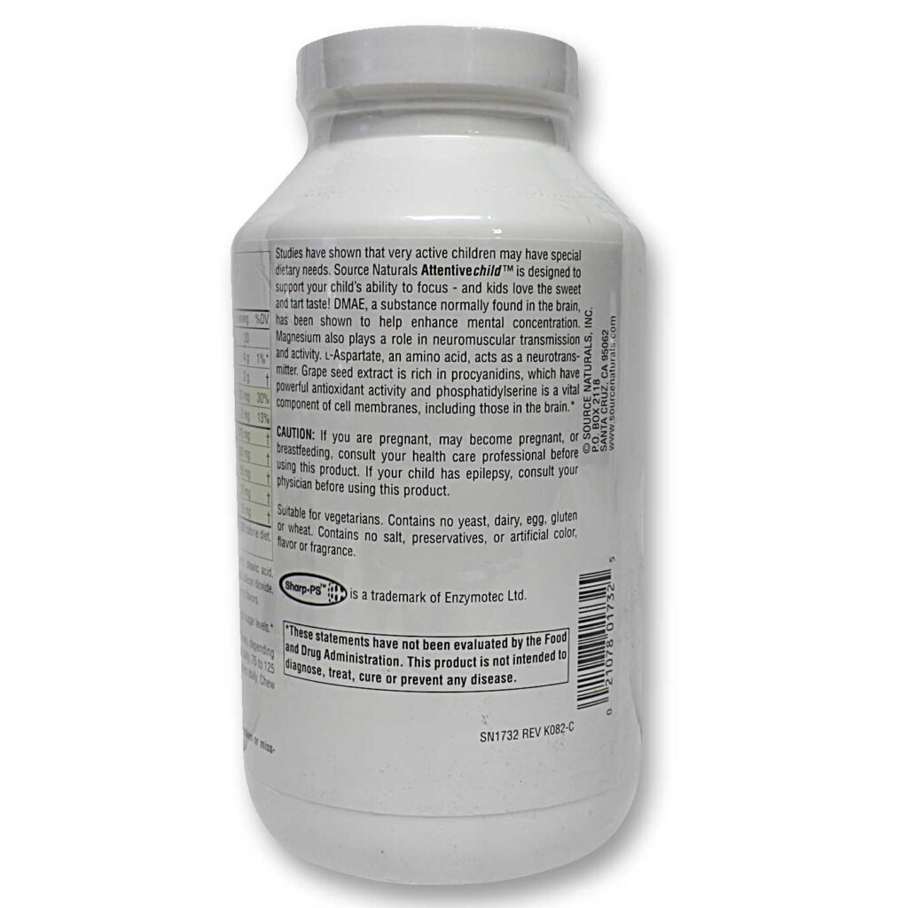 Source Naturals Attentive Child™: Suplemento para Foco e Concentração Infantil - 120 Pastilhas Mastigáveis - Imagem 3
