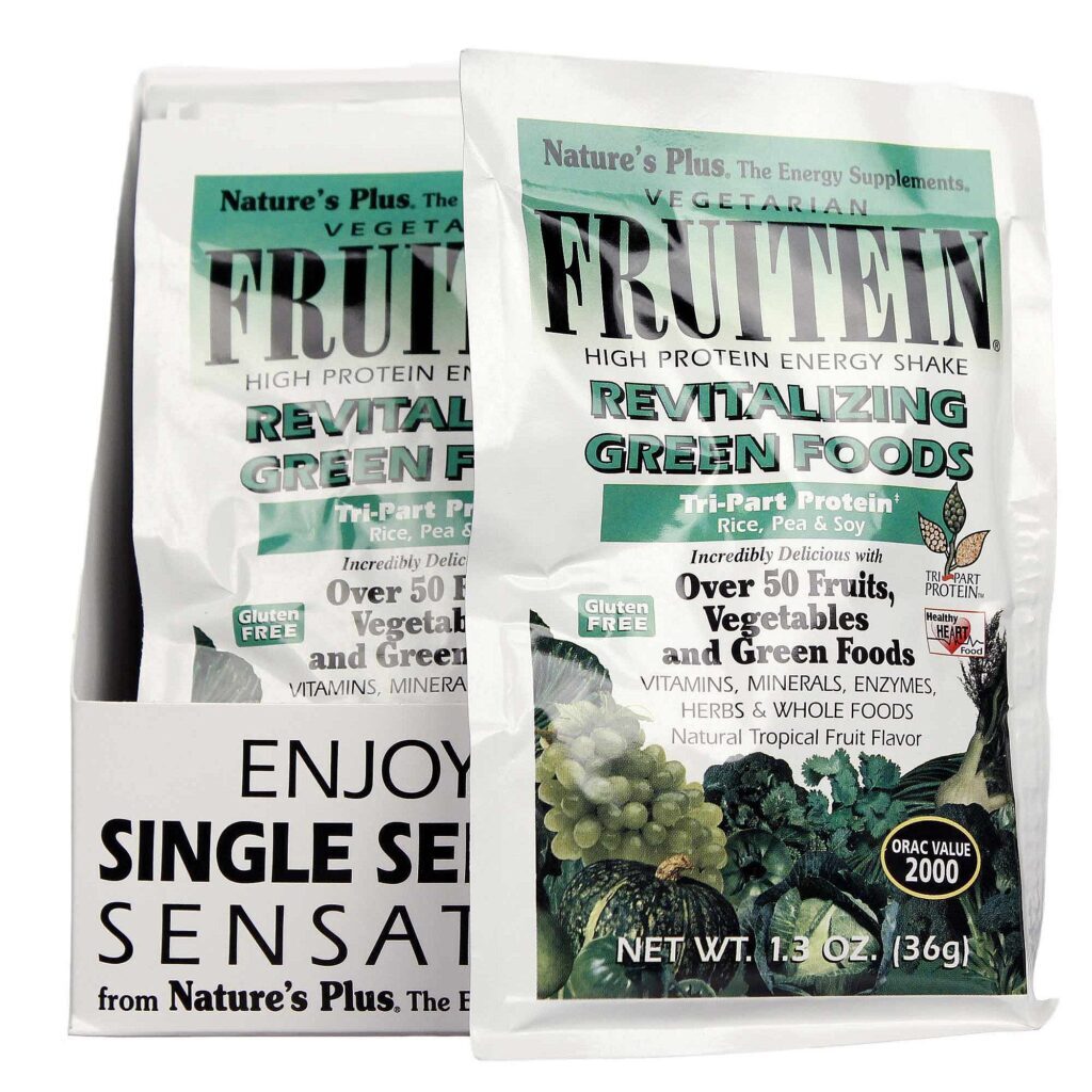 Nature's Plus Fruitein Revitalizing Verde Alimentos Frutas Tropicais 8 Sachês - Energia e Nutrição Diária