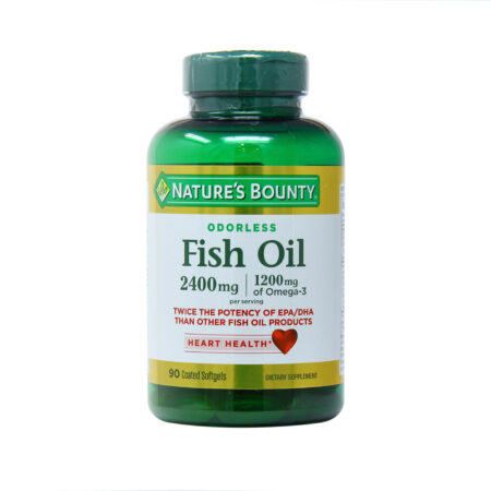 Nature's Bounty Odor-Less Double Strength Óleo de Peixe - 2,400 mg - 90 Coated Cápsulas em Gel