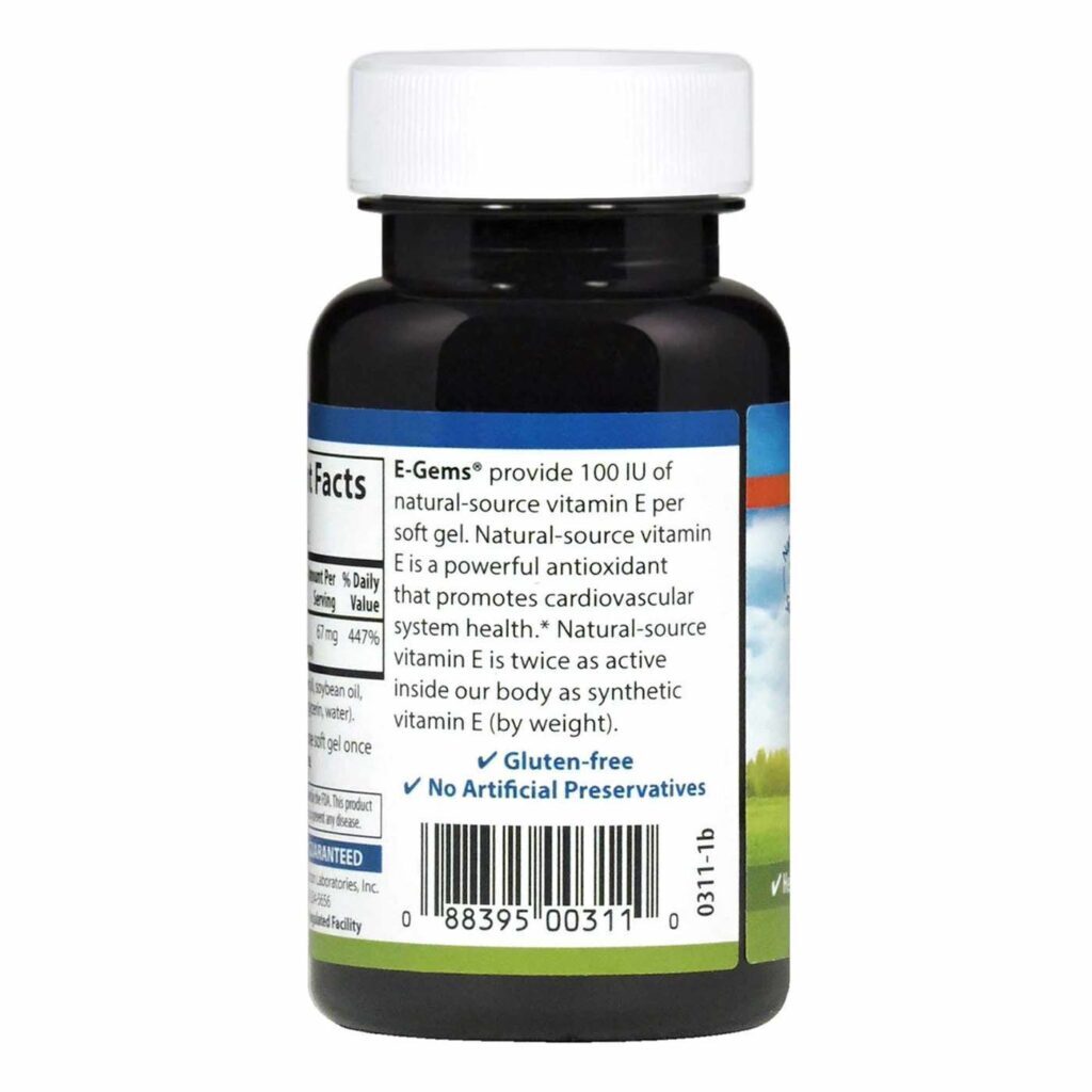 Carlson Labs E-Gems 100 UI: Vitamina E Pura 100 Cápsulas Gel Saúde Antioxidante - Imagem 3