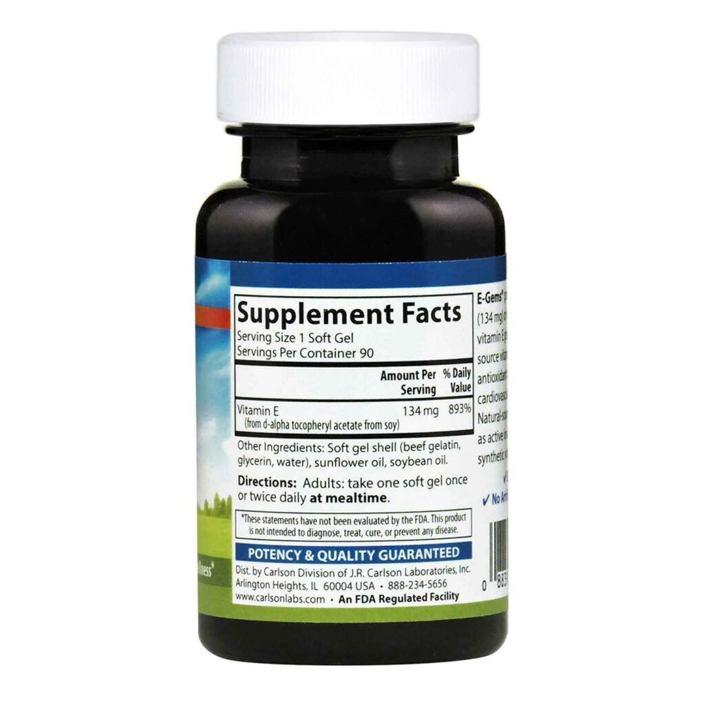 Carlson Labs E-Gems® 200 UI - 90 Cápsulas em Gel: Vitamina E Pura para sua Saúde - Imagem 2