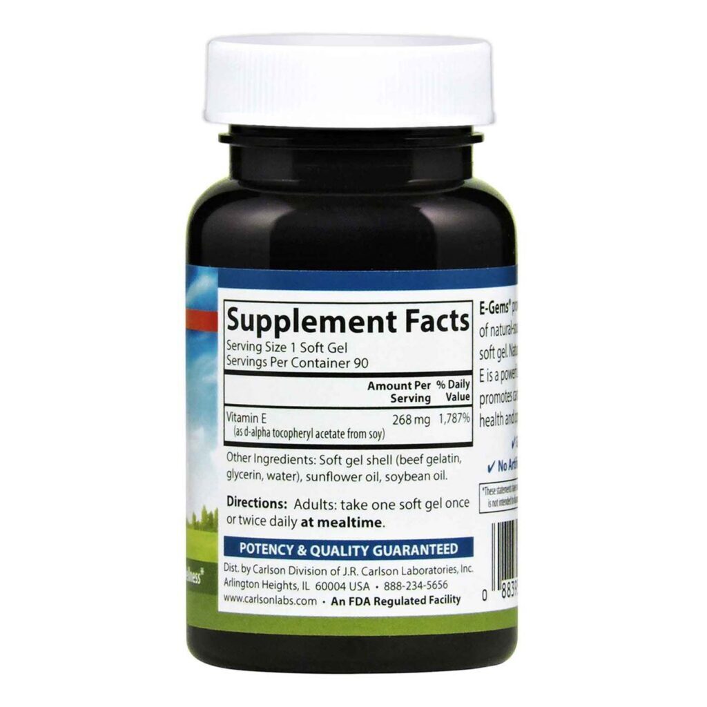 Carlson Labs E-Gems® 400 UI - 90 Cápsulas em Gel: Vitamina E Pura para Sua Saúde - Imagem 2