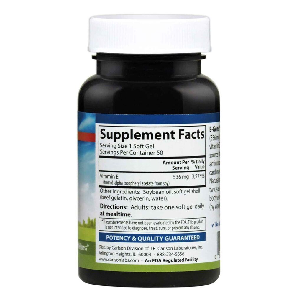 Carlson Labs E-Gems® 800 UI Vitamina E - 50 Cápsulas em Gel - Saúde Antioxidante e Bem-Estar - Imagem 2