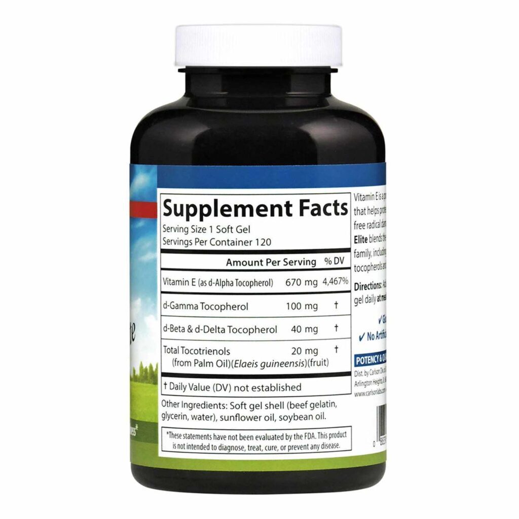 Carlson Labs E-Gems Elite 1.000 UI - 120 Cápsulas de Gel: Vitamina E Pura para sua Saúde - Imagem 2