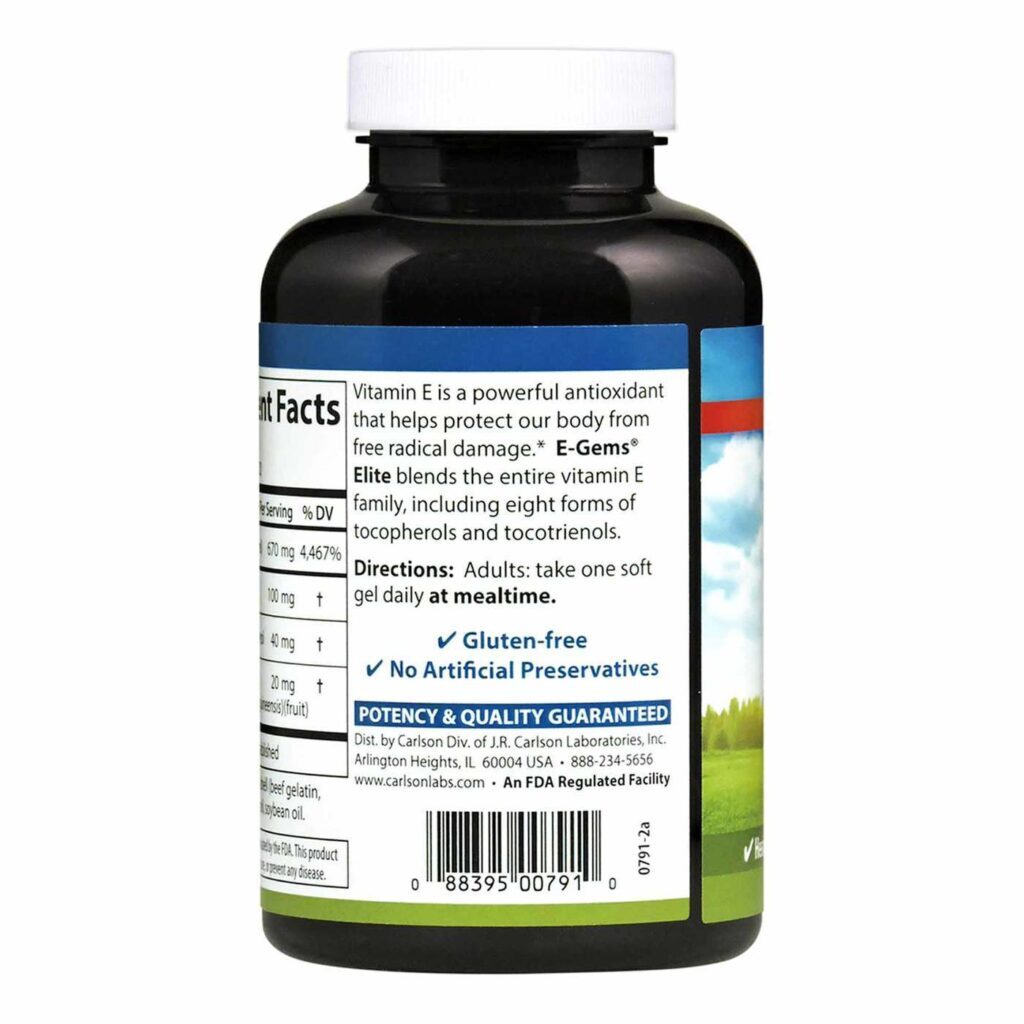 Carlson Labs E-Gems Elite 1.000 UI - 120 Cápsulas de Gel: Vitamina E Pura para sua Saúde - Imagem 3