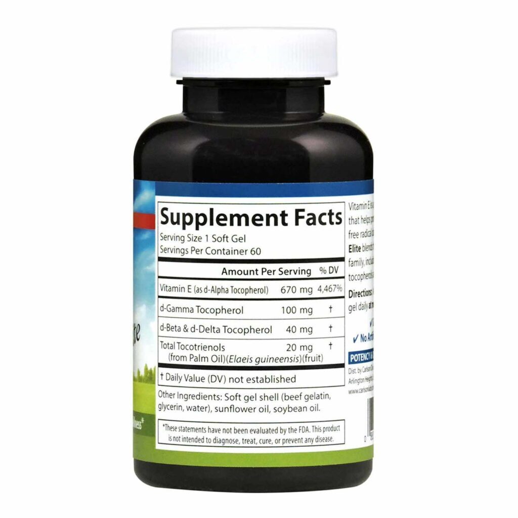 Carlson Labs E-Gems Elite 1.000 UI - 60 Cápsulas em Gel: Vitamina E Pura para sua Saúde - Imagem 2