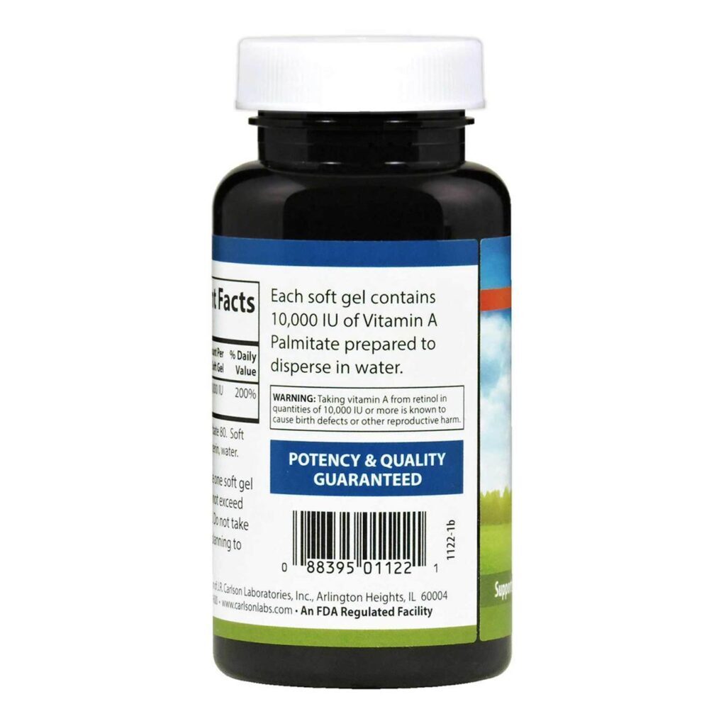 Carlson Labs Vitamina A 10.000 UI Solubilizada: Saúde Essencial em 250 Cápsulas Gel - Imagem 3