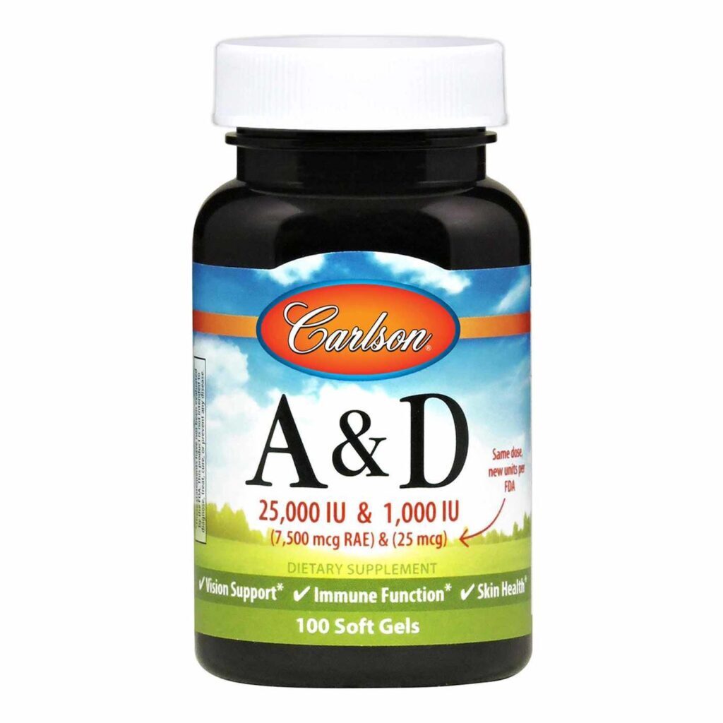 Carlson Labs Vitamina A 25.000 UI & Vitamina D 1.000 UI - 100 Cápsulas em Gel para Saúde Óssea e Imunológica