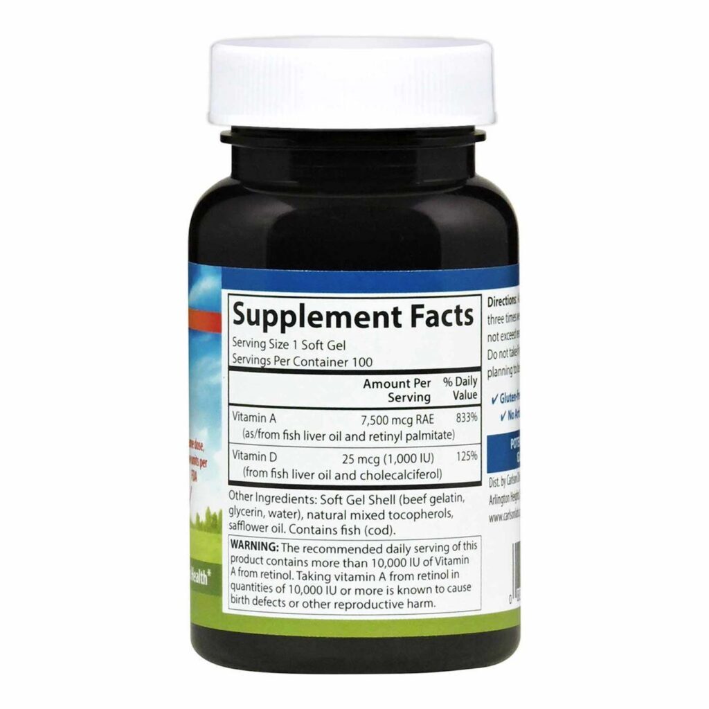 Carlson Labs Vitamina A 25.000 UI & Vitamina D 1.000 UI - 100 Cápsulas em Gel para Saúde Óssea e Imunológica - Imagem 2