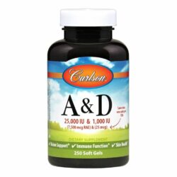 Carlson Labs A & D 25.000 UI & 1.000 UI 250 Cápsulas Gel - Saúde Óssea e Imunidade