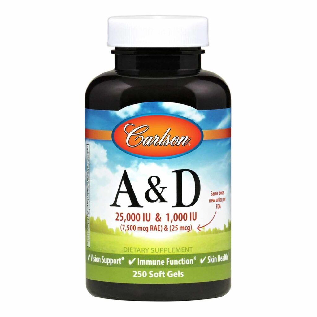 Carlson Labs A & D 25.000 UI & 1.000 UI 250 Cápsulas Gel - Saúde Óssea e Imunidade