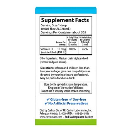 Carlson Labs, Baby Super Daily Vitamina D3 400 IU - 10.3 ml - Image 3