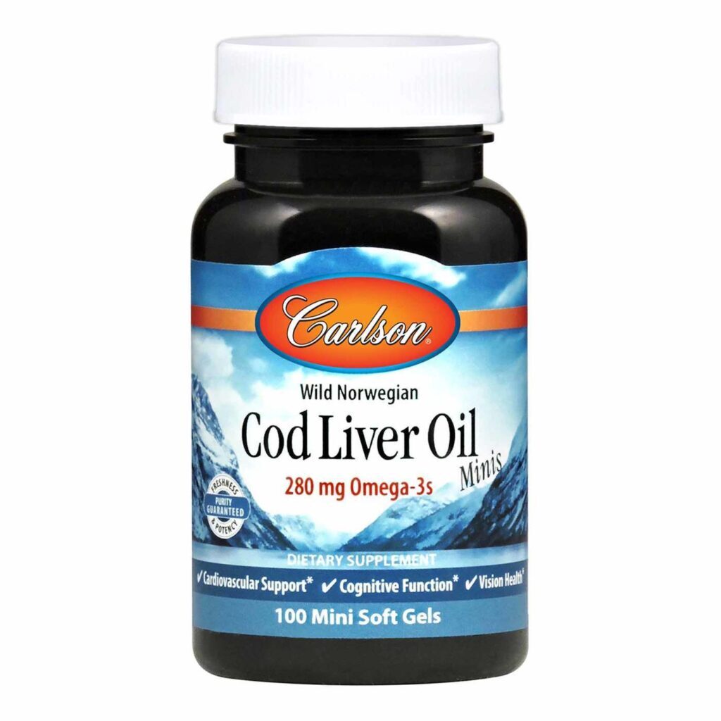 Carlson Labs Óleo de Fígado de Bacalhau 100 Mini Cápsulas Gel - Puro, Rico em Ômega 3