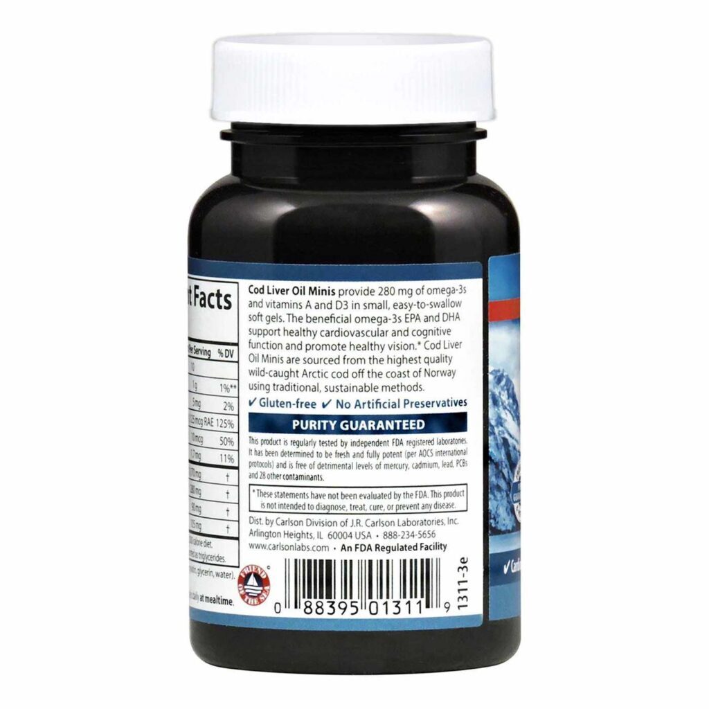 Carlson Labs Óleo de Fígado de Bacalhau 100 Mini Cápsulas Gel - Puro, Rico em Ômega 3 - Imagem 3