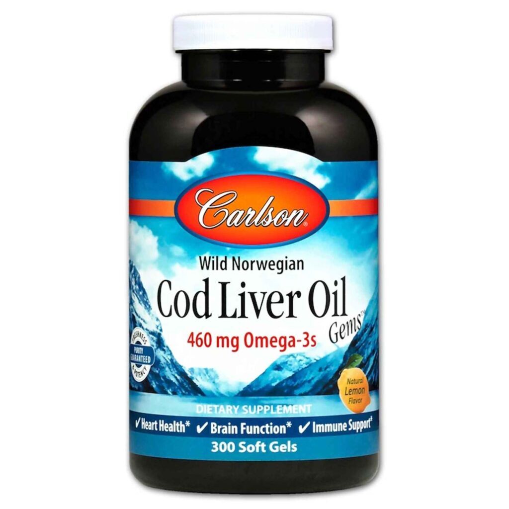 Carlson Labs Óleo de Fígado de Bacalhau 1000mg Limão Suave - 300 Cápsulas Gel