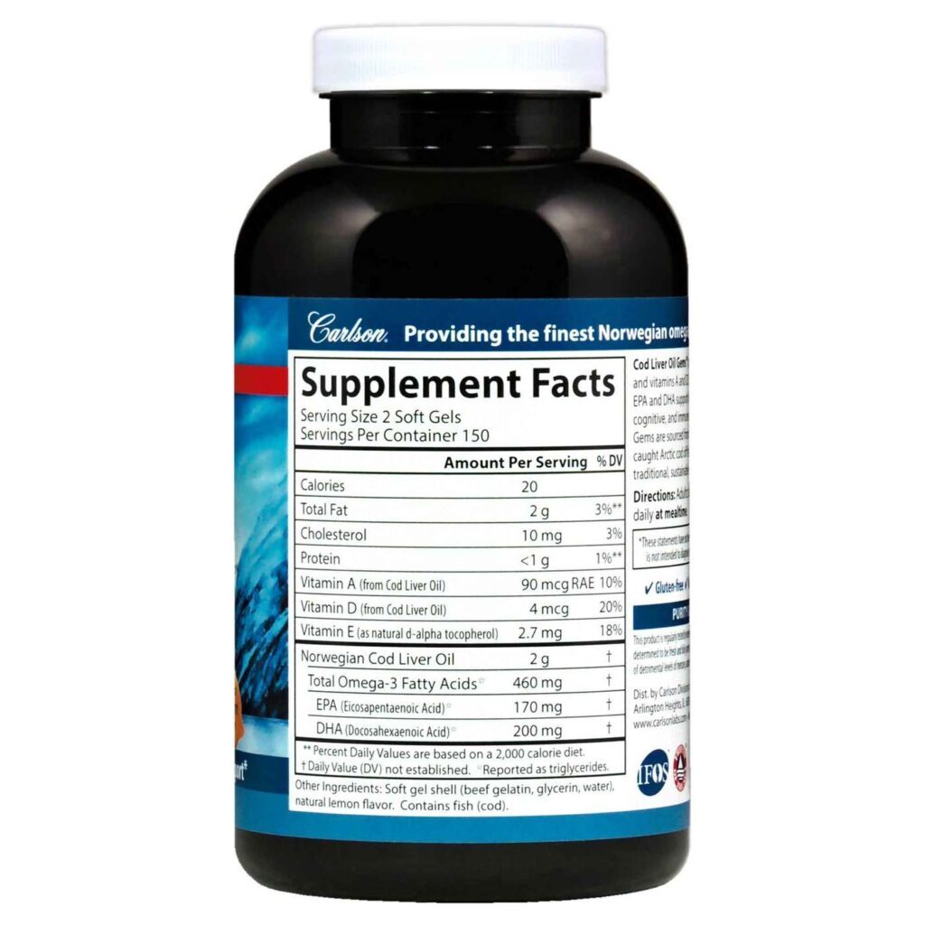 Carlson Labs Óleo de Fígado de Bacalhau 1000mg Limão Suave - 300 Cápsulas Gel - Imagem 2
