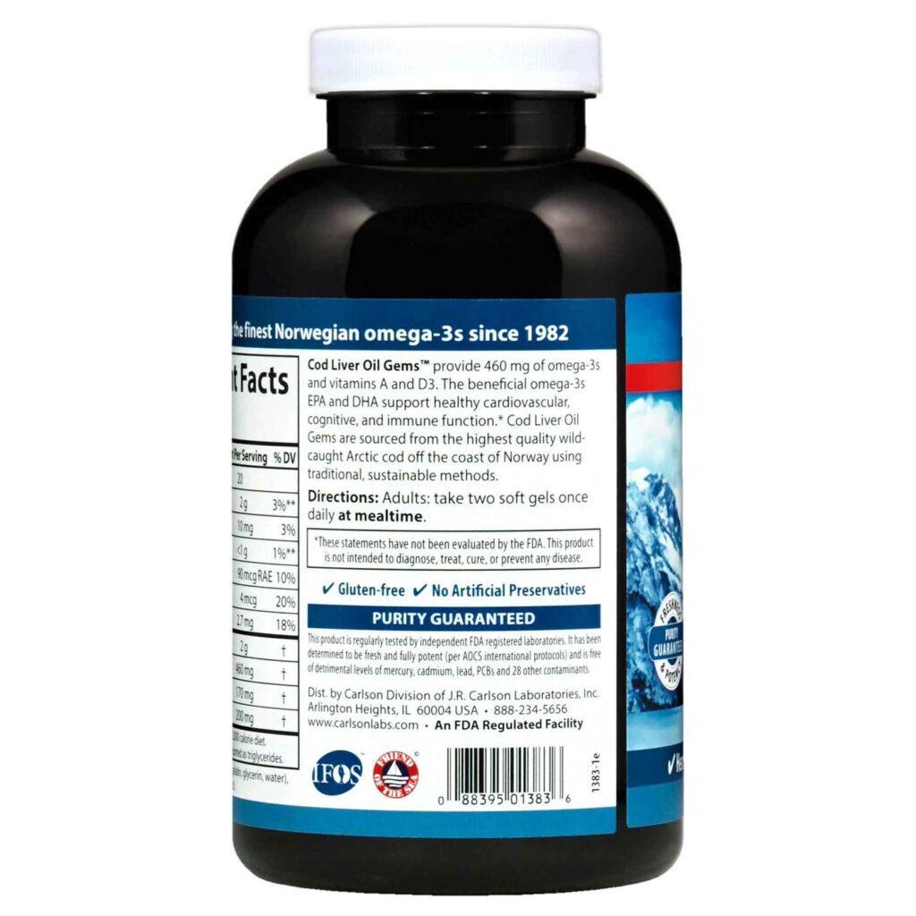 Carlson Labs Óleo de Fígado de Bacalhau 1000mg Limão Suave - 300 Cápsulas Gel - Imagem 3
