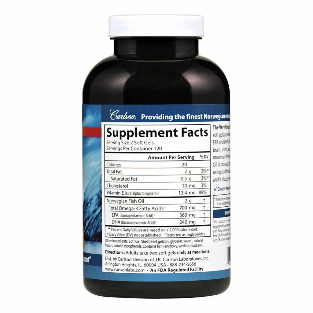 Carlson Labs Óleo de Peixe Limão 1000mg - 240 Cápsulas Gel para Saúde Cardiovascular - Imagem 2