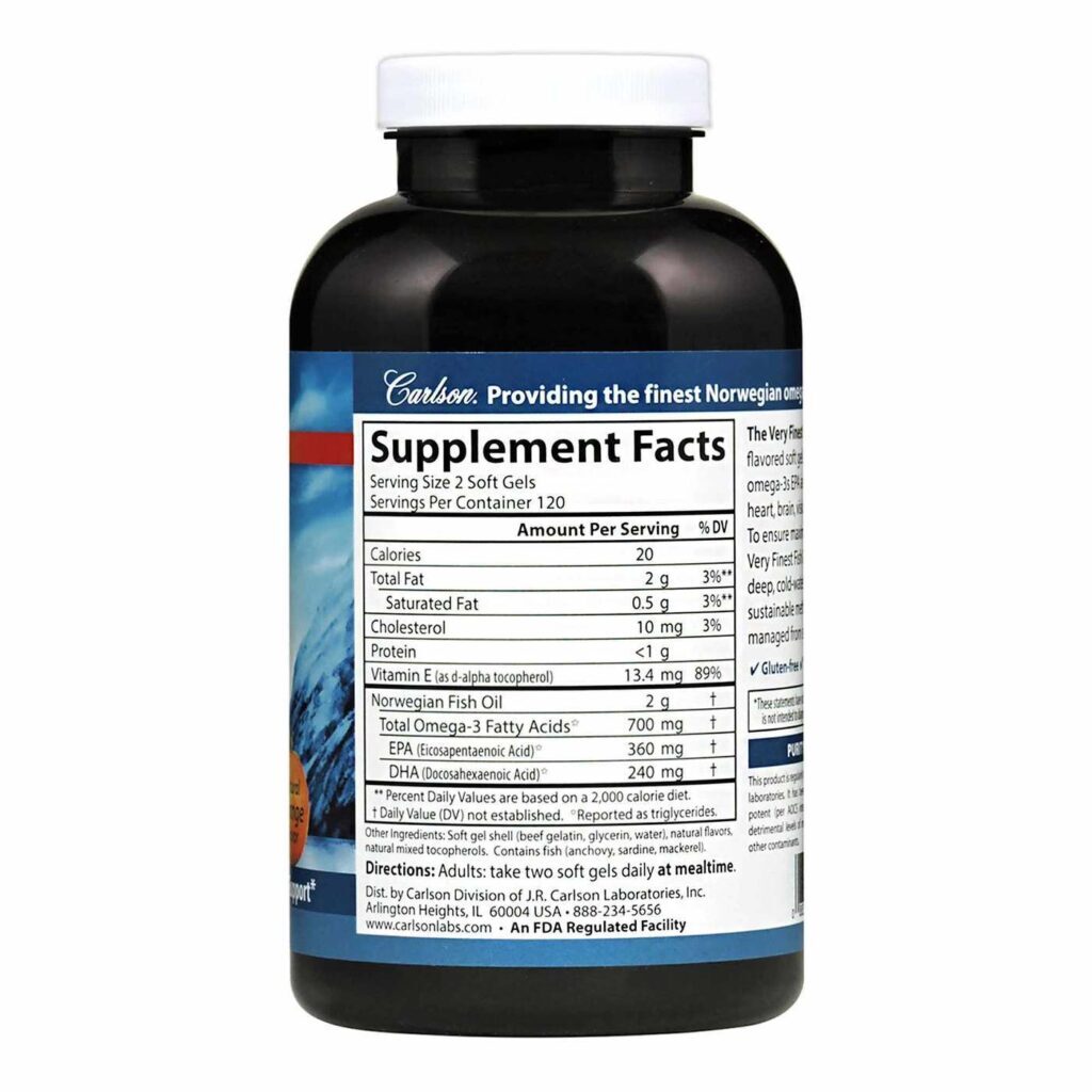 Carlson Labs Óleo de Peixe 1000mg Laranja - 240 Cápsulas Gel - Saúde Completa - Imagem 2