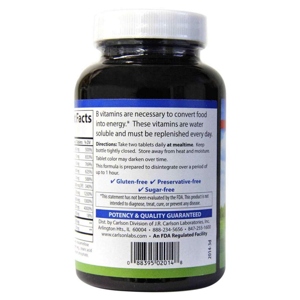 Carlson Labs B Compleet: Complexo Vitamina B + Vitamina C - 180 Comprimidos para Vitalidade Energética - Imagem 2
