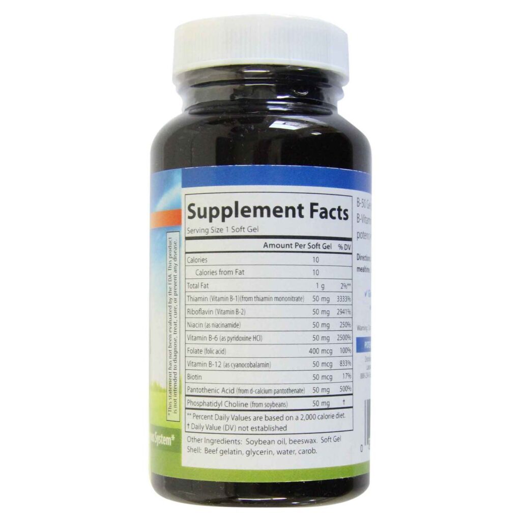 Carlson Labs B-50: Complexo de Vitaminas B Essenciais com 50 Cápsulas em Gel - Imagem 2