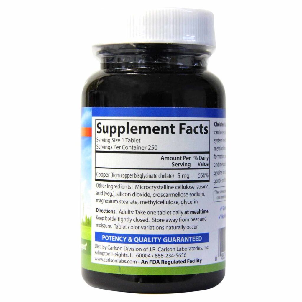 Carlson Labs Cobre Quelatado 5 mg - 250 Comprimidos: Essencial para a Saúde no Brasil - Imagem 2
