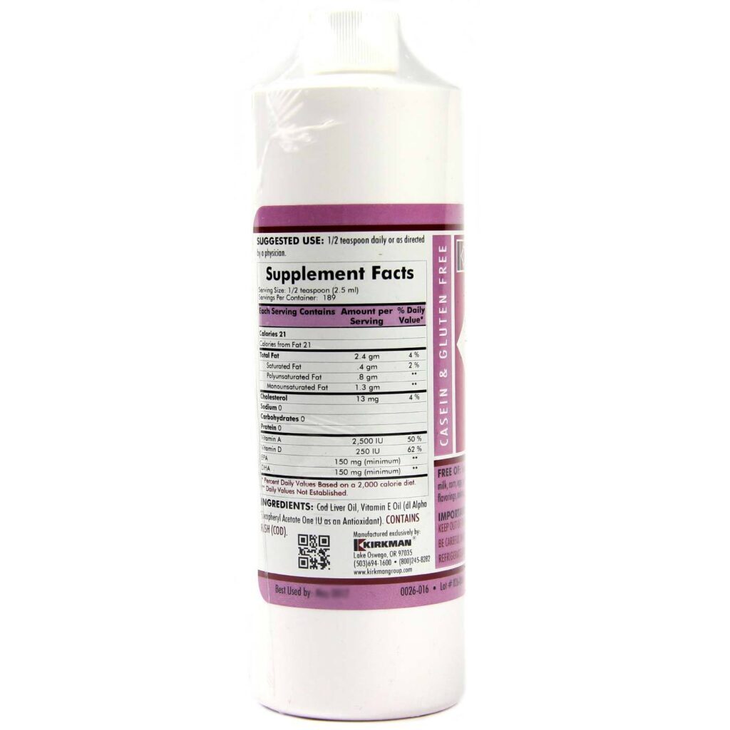 Kirkman Labs Óleo de Fígado de Bacalhau Sem Sabor 473 ml (16 fl oz) - Pureza e Nutrição Essencial - Imagem 2