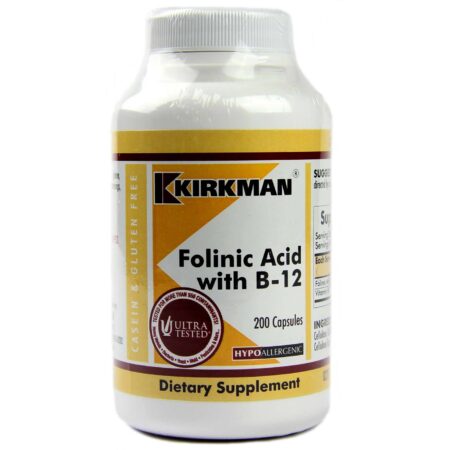 Kirkman Labs, Ácido Folínico com Vitamina B-12, Hipoalergênico - 200 Cápsulas Vegetarianas