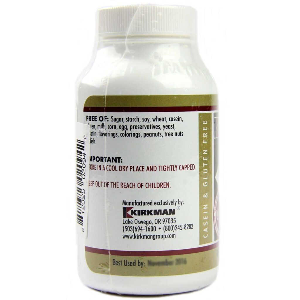 Kirkman Labs L-Taurina 1000 Mg - 100 Cápsulas Vegetarianas - Suporte Essencial - Imagem 3