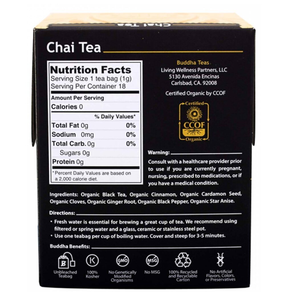 Buddha Teas Chá Chai Orgânico 18 Saquinhos - Sabor Autêntico e Bem-Estar - Imagem 2
