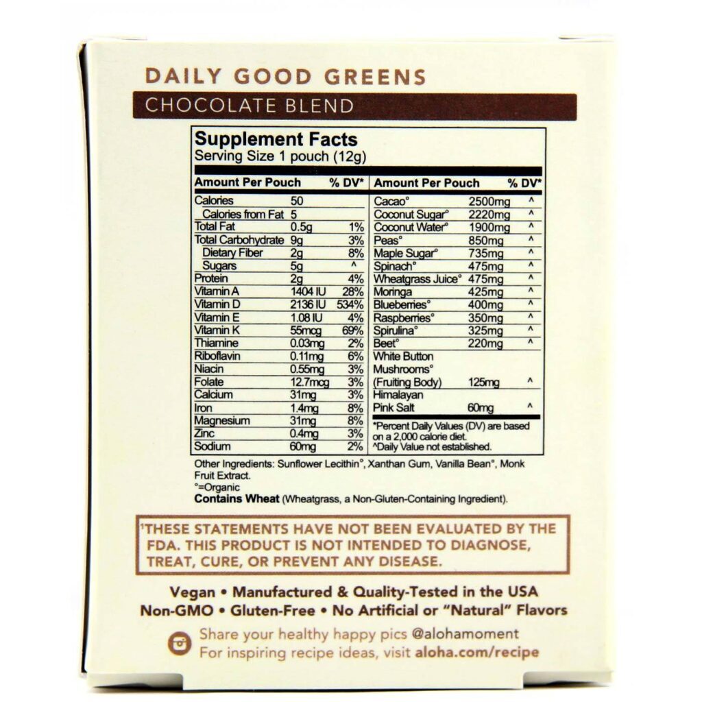 Daily Good Greens Aloha Chocolate 15 Pacotes: Superalimento em Pó para Bem-Estar Completo - Imagem 2