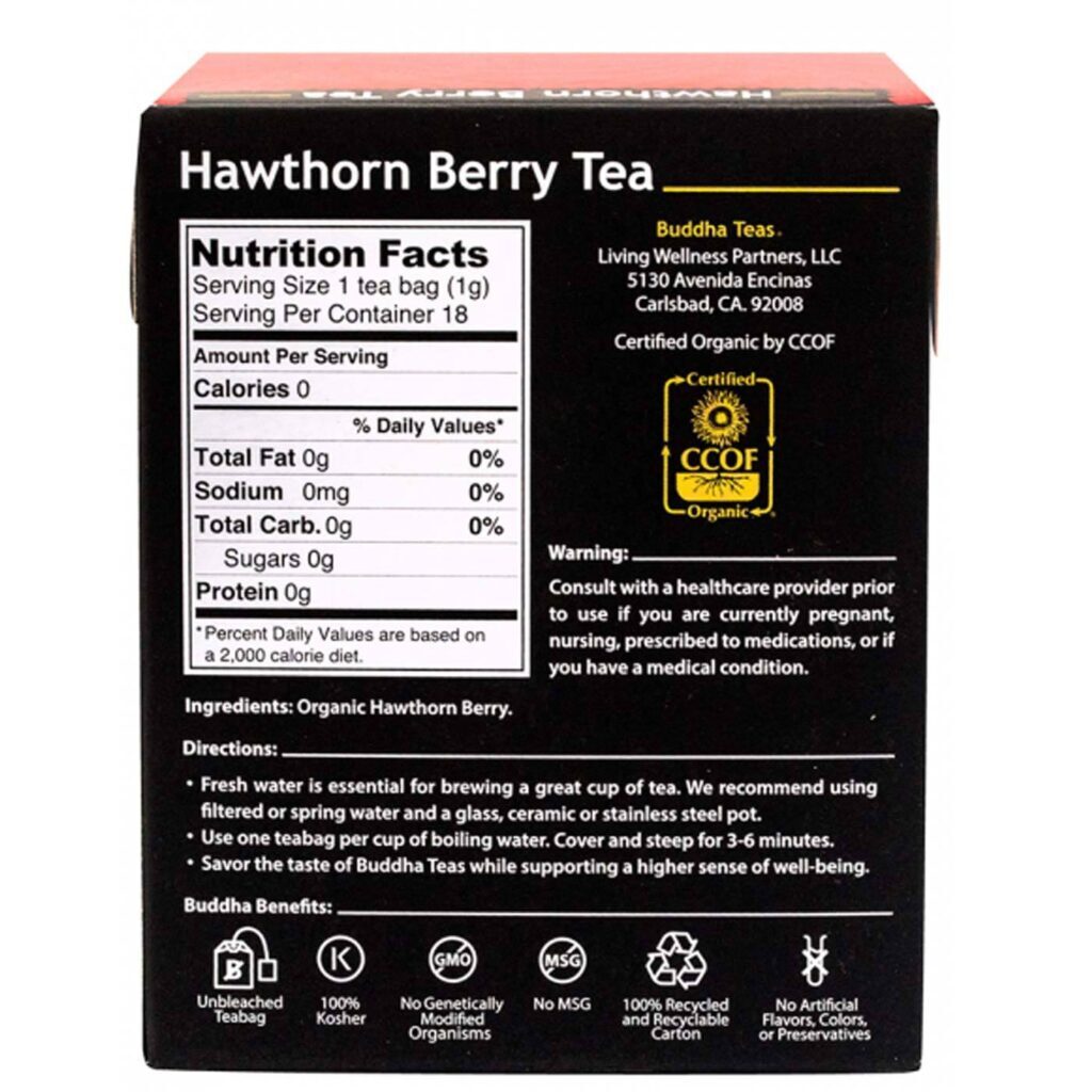 Buddha Teas Chá de Frutos do Espinheiro Branco (Hawthorn) 18 Saquinhos - Bem-Estar Cardíaco - Imagem 2