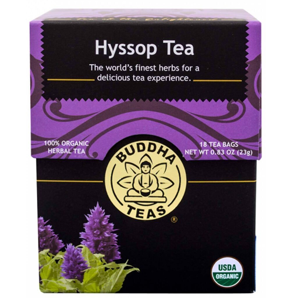 Buddha Teas Chá Herbal de Hyssop (Isopo) - 18 Sachês para Bem-Estar Respiratório