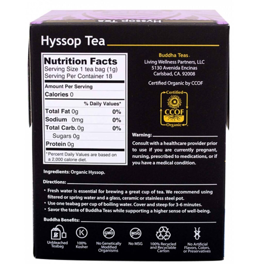 Buddha Teas Chá Herbal de Hyssop (Isopo) - 18 Sachês para Bem-Estar Respiratório - Imagem 2